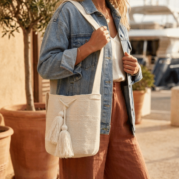 white bucket bag