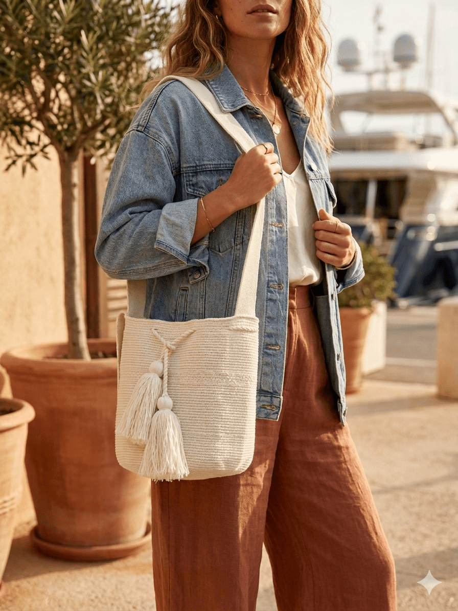 white bucket bag