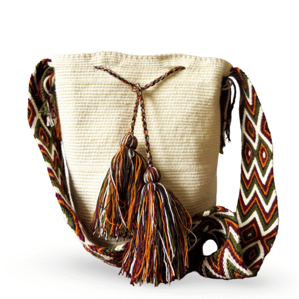 Handmade White Wayuu Mochila Bag